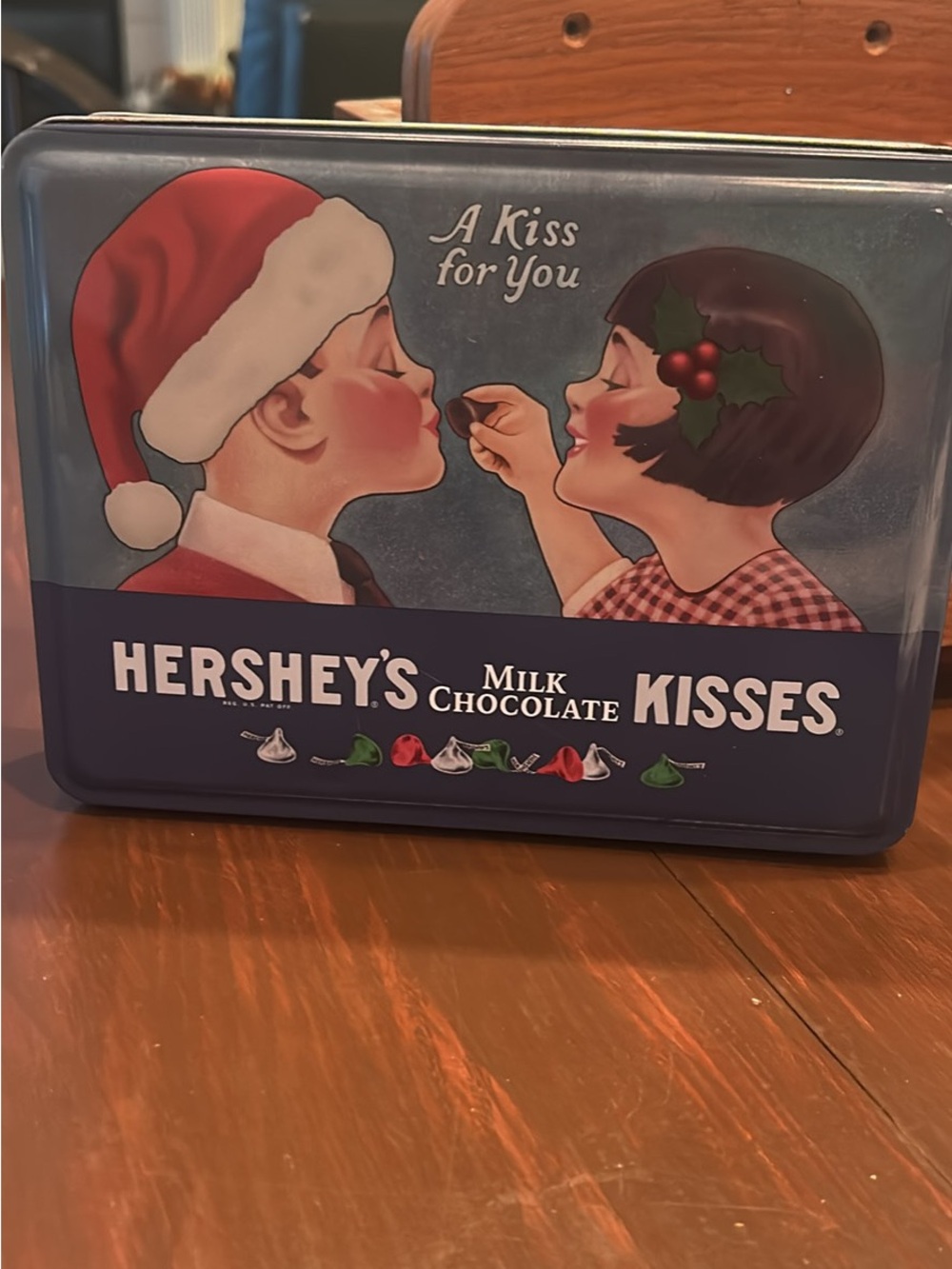 Milk Chocolate Kisses Collectible Tin - Blue 8 in by 6 1/2 in